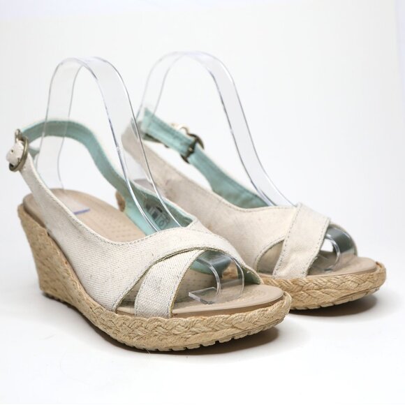 CROCS A-Leigh Slingback Espadrille Wedge Sandals Beige Cream Turquoise Shoes  7 - Picture 2 of 14